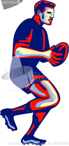 Image of Rugby Player Running Passing Ball Retro