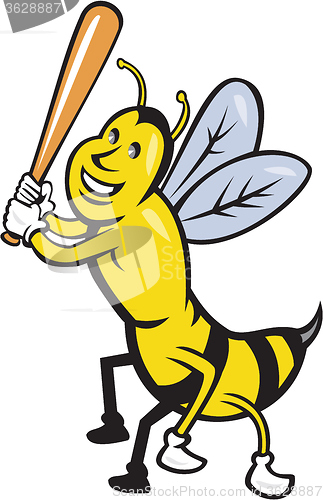 Image of Killer Bee Baseball Player Batting Isolated Cartoon