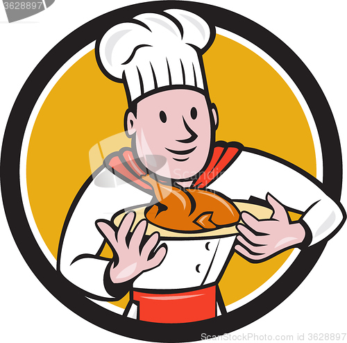 Image of Chef Cook Roast Chicken Dish Circle Cartoon