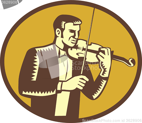 Image of Violinist Musician Playing Violin Woodcut