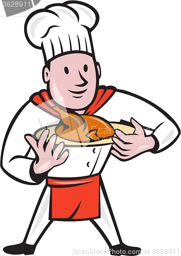 Image of Chef Cook Roast Chicken Dish Cartoon