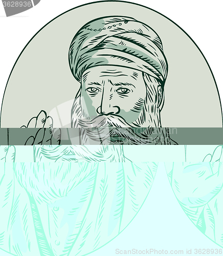 Image of Sikh Guru Priest Waving Etching