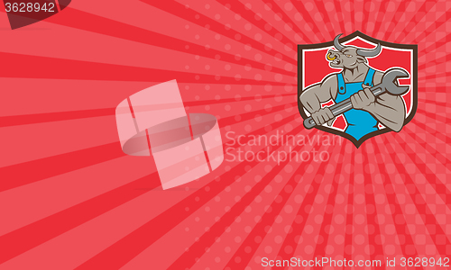 Image of Business card Mechanic Minotaur Bull Spanner Shield Cartoon
