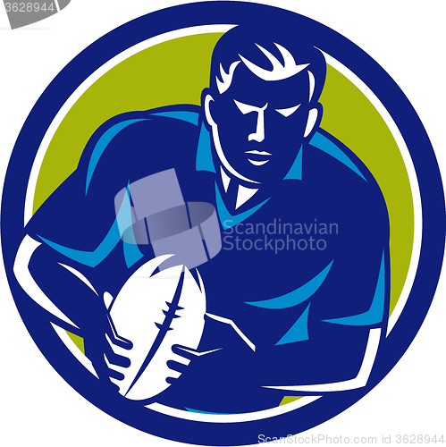 Image of Rugby Player Running Passing Ball Circle Retro