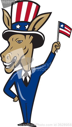 Image of Democrat Donkey Mascot Waving Flag Cartoon