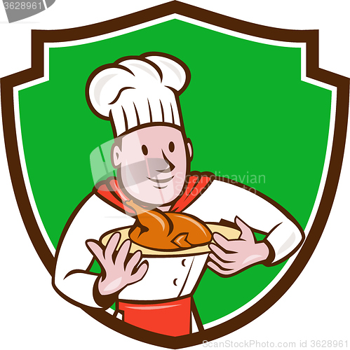 Image of Chef Cook Roast Chicken Dish Crest Cartoon