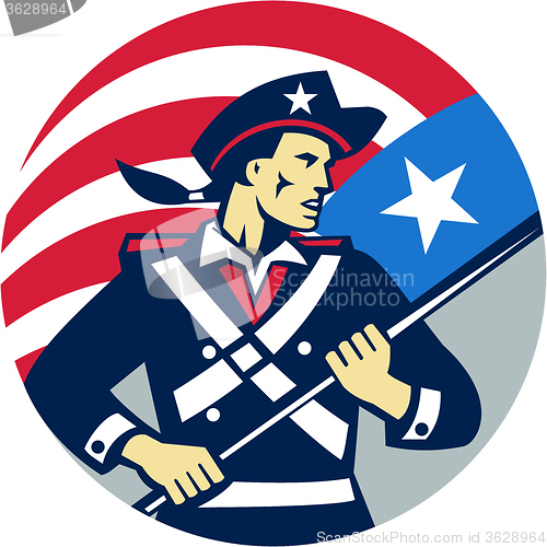 Image of American Patriot Holding Brandish USA Flag Circle Retro