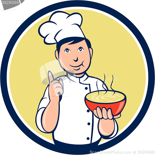 Image of Chef Cook Bowl Pointing Circle Cartoon