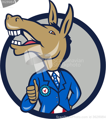 Image of Democrat Donkey Mascot Thumbs Up Circle Cartoon