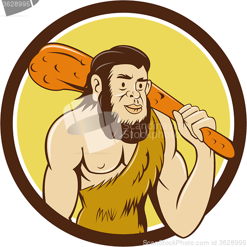 Image of Neanderthal Man Holding Club Circle Cartoon