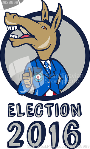 Image of Election 2016 Democrat Donkey Mascot Circle Cartoon