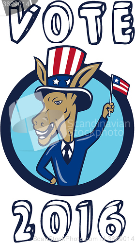 Image of Vote 2016 Democrat Donkey Mascot Flag Circle Cartoon