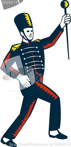 Image of Drum Major Marching Band Leader Woodcut