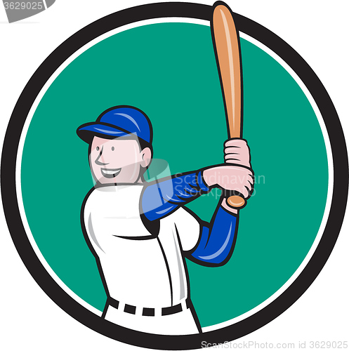 Image of Baseball Player Batting Stance Circle Cartoon