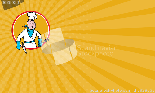 Image of Business card Chef Cook Holding Spatula Knife Circle Cartoon