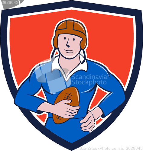Image of Vintage French Rugby Player Holding Ball Crest Cartoon