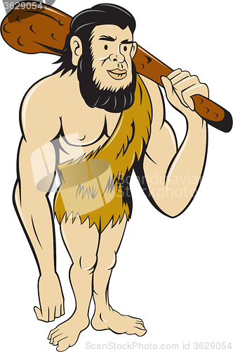 Image of Caveman Neanderthal Man Holding Club Cartoon