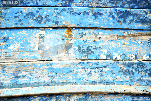 Image of stripped paint in the blue and rusty nail