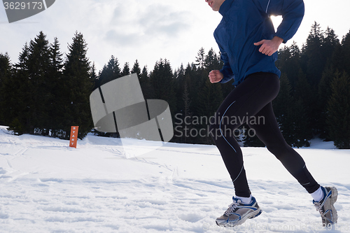 Image of jogging on snow in forest