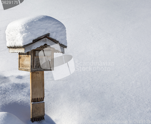 Image of Wooden Mailbox in Winter