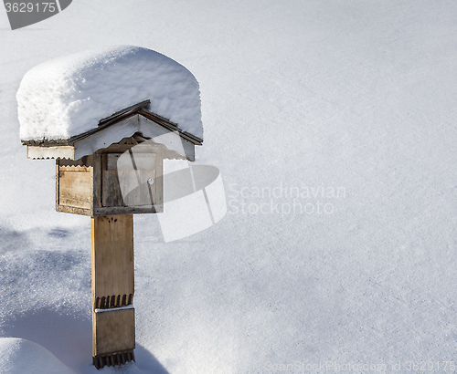 Image of Wooden Mailbox in Winter