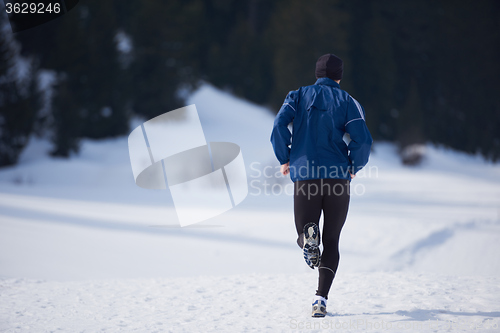 Image of jogging on snow in forest