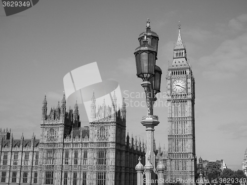 Image of Black and white Houses of Parliament in London