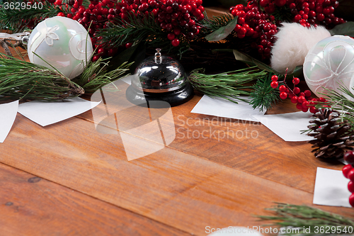 Image of The wooden table with Christmas decorations 