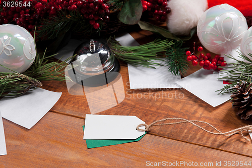 Image of The wooden table and Christmas decoration