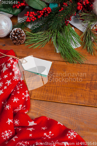 Image of The wooden table and Christmas decoration