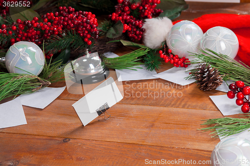Image of The wooden table with Christmas decorations 