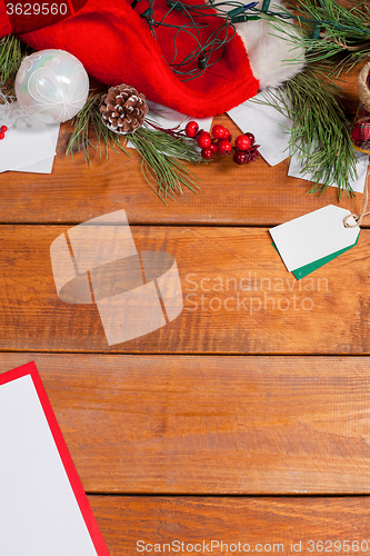 Image of The wooden table with Christmas decorations 