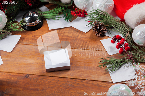 Image of The wooden table with Christmas decorations 