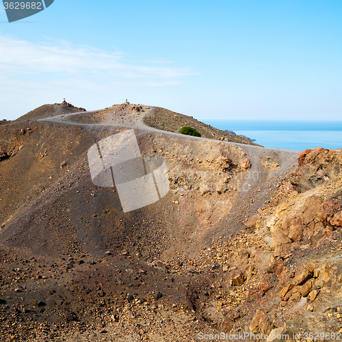Image of volcanic land in europe santorini greece sky and mediterranean s