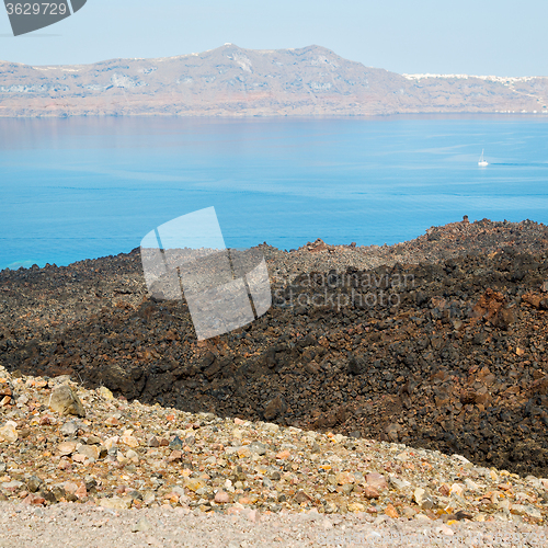 Image of volcanic land in europe santorini greece sky and mediterranean s