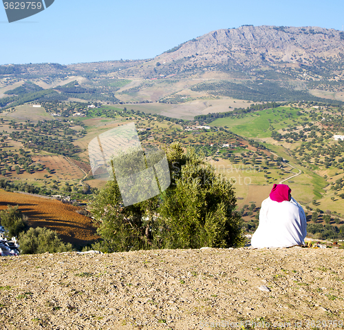 Image of from high in the village morocco africa field and constructions