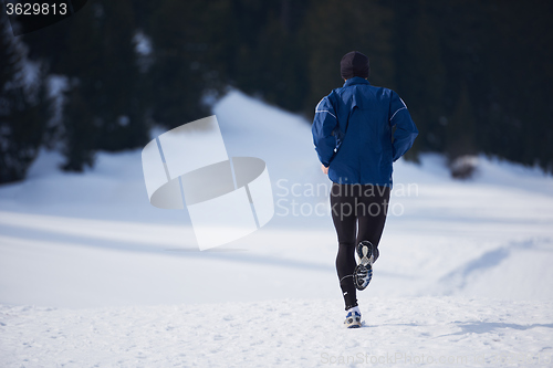 Image of jogging on snow in forest