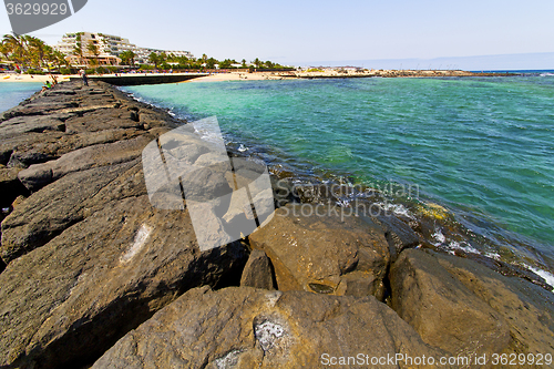 Image of hotel  coast lanzarote  in spain   and summer 