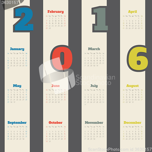 Image of Cool calendar with colorful numbers for 2016