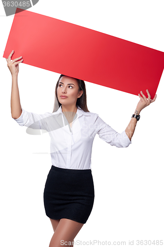 Image of Businesswoman holding a banner