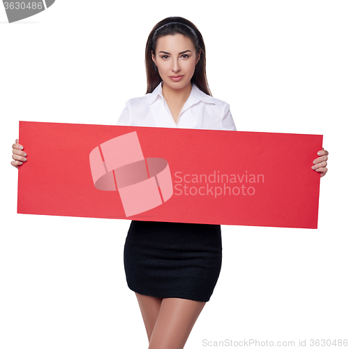 Image of Businesswoman holding a banner