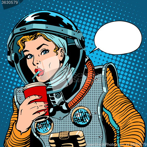 Image of Female astronaut drinking soda
