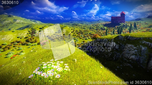Image of Beautiful landscape with flowers