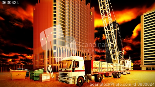 Image of construction site at sunset