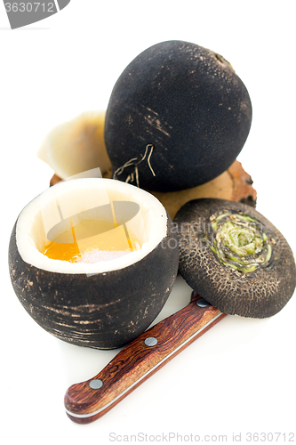 Image of Black radish with honey. Folk remedy against cough.