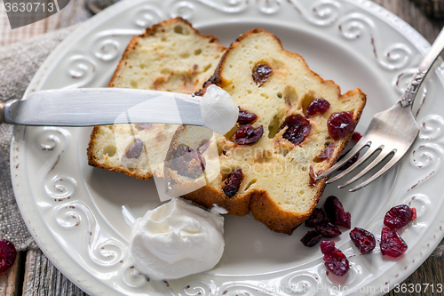 Image of Cottage cheese casserole on a plate close-up.