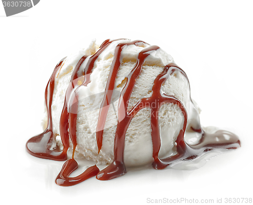 Image of vanilla ice cream with chocolate sauce