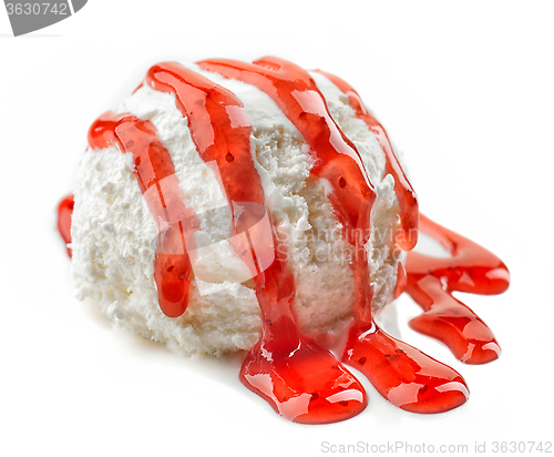 Image of ice cream with strawberry sauce