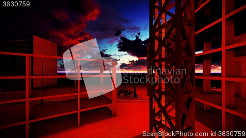 Image of construction site at sunset