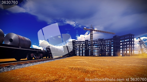 Image of construction site at sunset